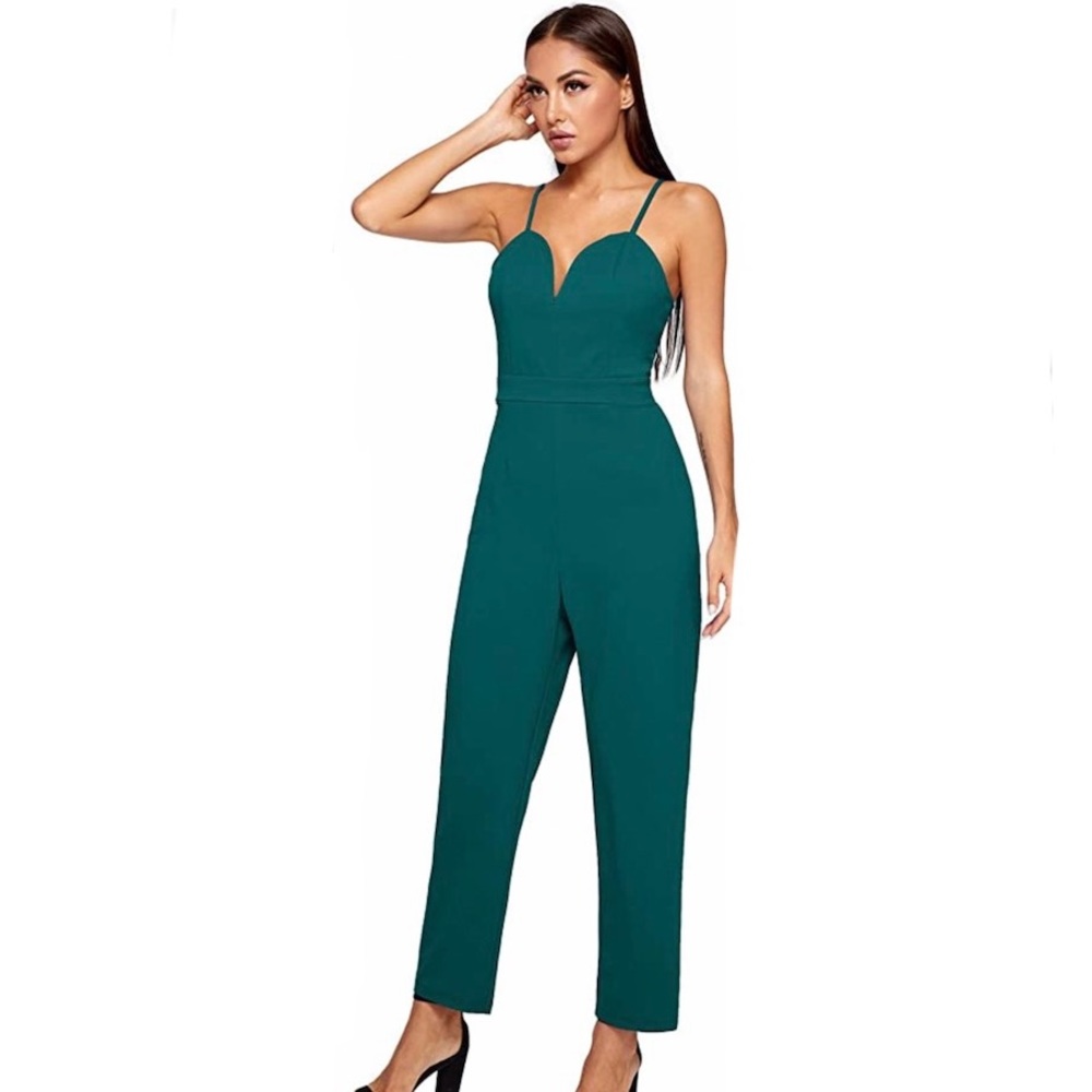 ROMWE Sweetheart Neck Stretchy Romper Jumpsuit